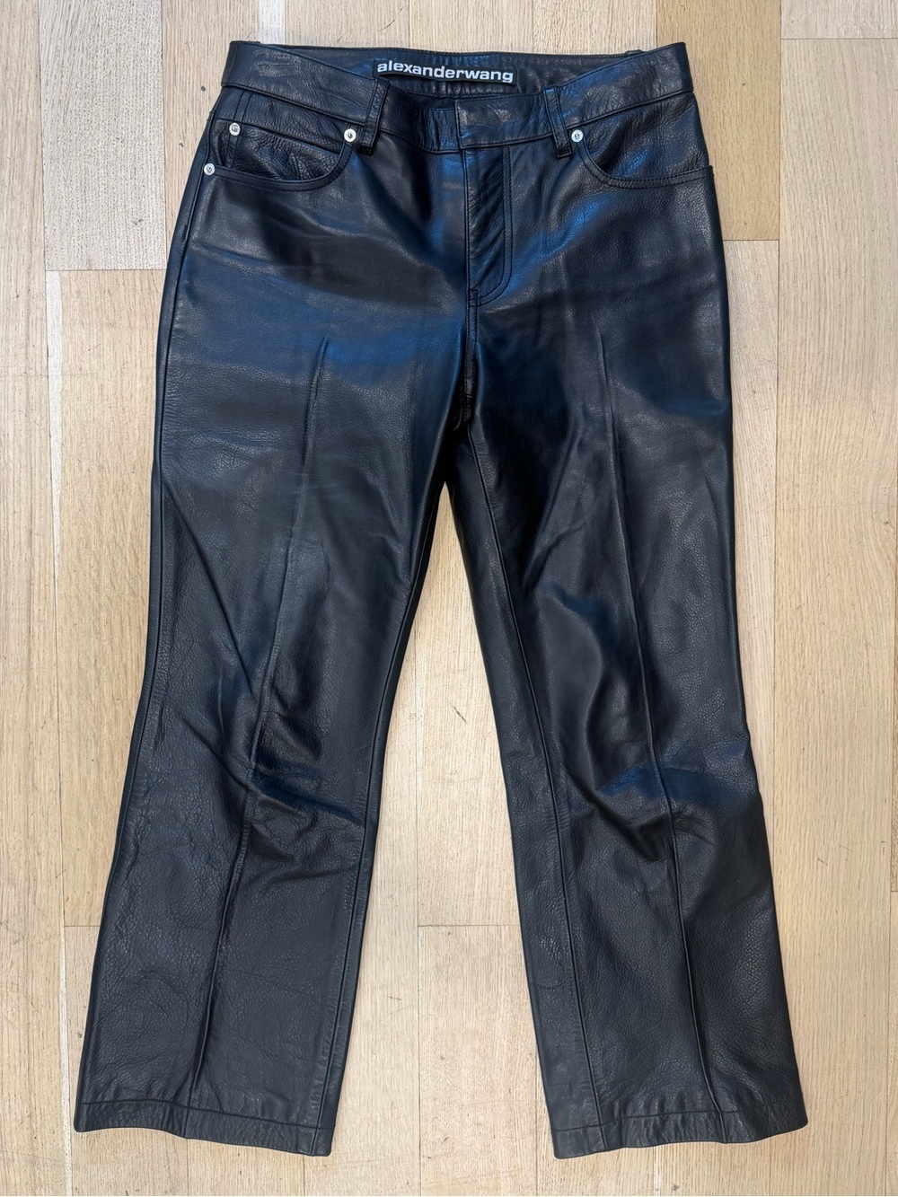Alexander Wang Black Leather Flared-Leg Pants size 2